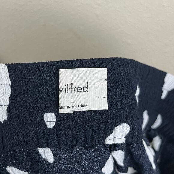 Wilfred Aritizia Spotted Fawn Crop Wide Leg Pants Large Viscose Blend Navy Blue - Picture 5 of 7